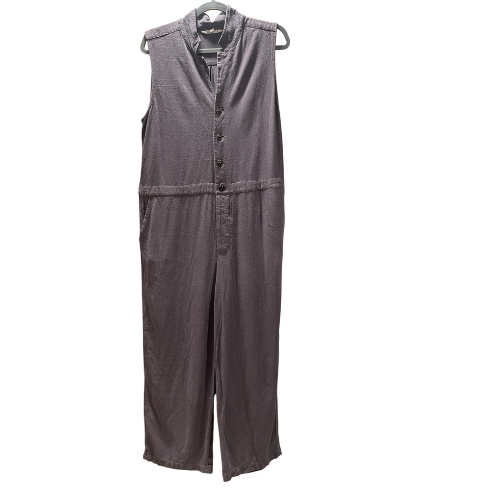 Grade and Gather Sleeveless Washed Charcoal Utility Jumpsuit Linen Blend Large
